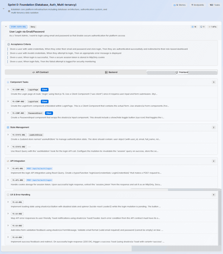OmniRoles Granular Task View with Client/Server badges and State Management breakdown